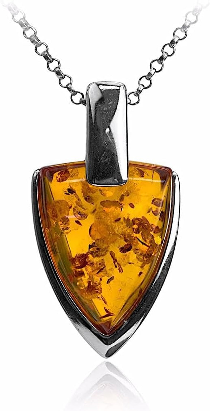 Amber Pendant Sterling Silver Necklace 18 Inches, Medium, Yellow,