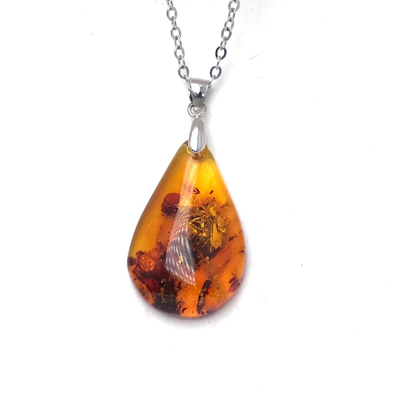 Exquisite Amber Elegance: Genuine 925 Silver Jewelry Sets with Stunning Drop Water Gemstones