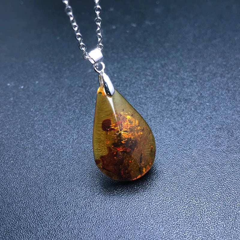Exquisite Amber Elegance: Genuine 925 Silver Jewelry Sets with Stunning Drop Water Gemstones
