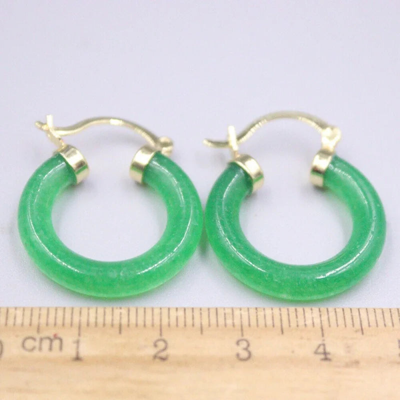 Radiant Beauty: 18K Yellow Gold-Plated Green Jade Circle Hoop Earrings (0.98 Inch)