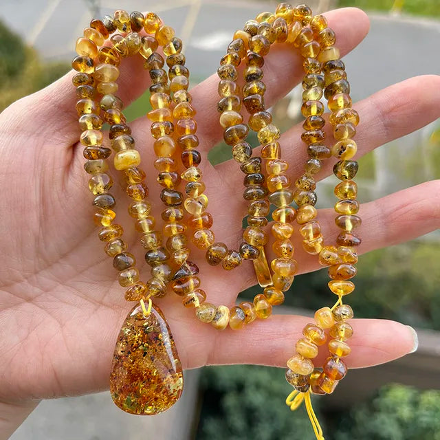 Amber Pendant Necklace | Irregular Natural Baltic Ambar Plant Beads 