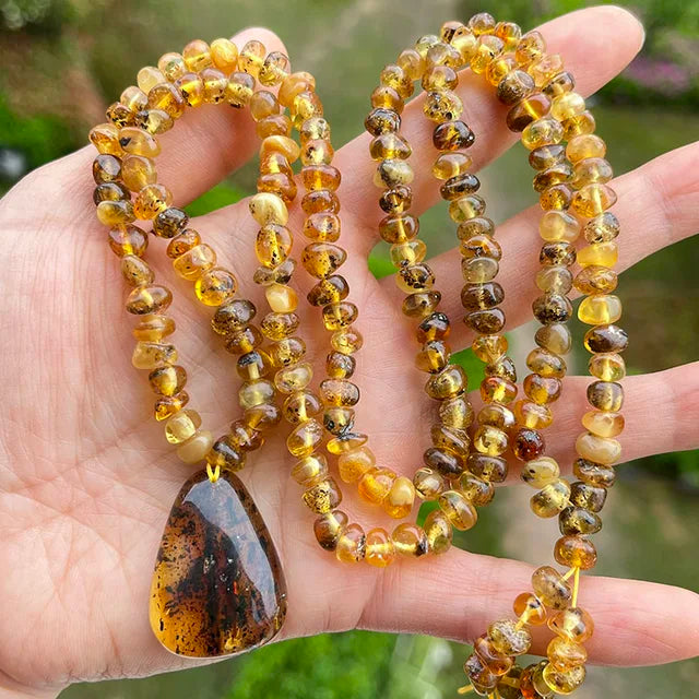 Amber Pendant Necklace | Irregular Natural Baltic Ambar Plant Beads 