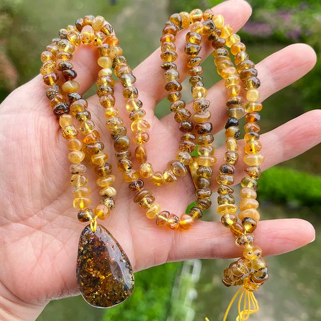 Amber Pendant Necklace | Irregular Natural Baltic Ambar Plant Beads 