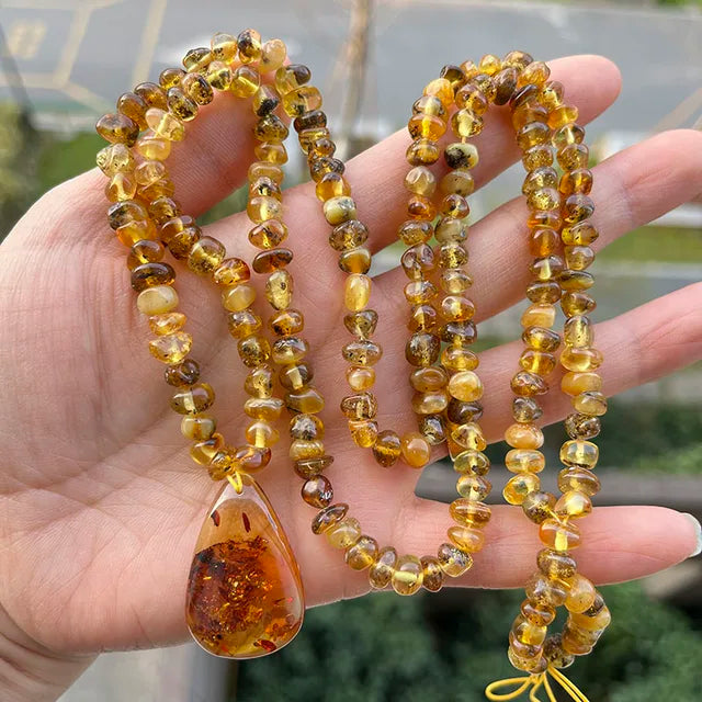 Amber Pendant Necklace | Irregular Natural Baltic Ambar Plant Beads 