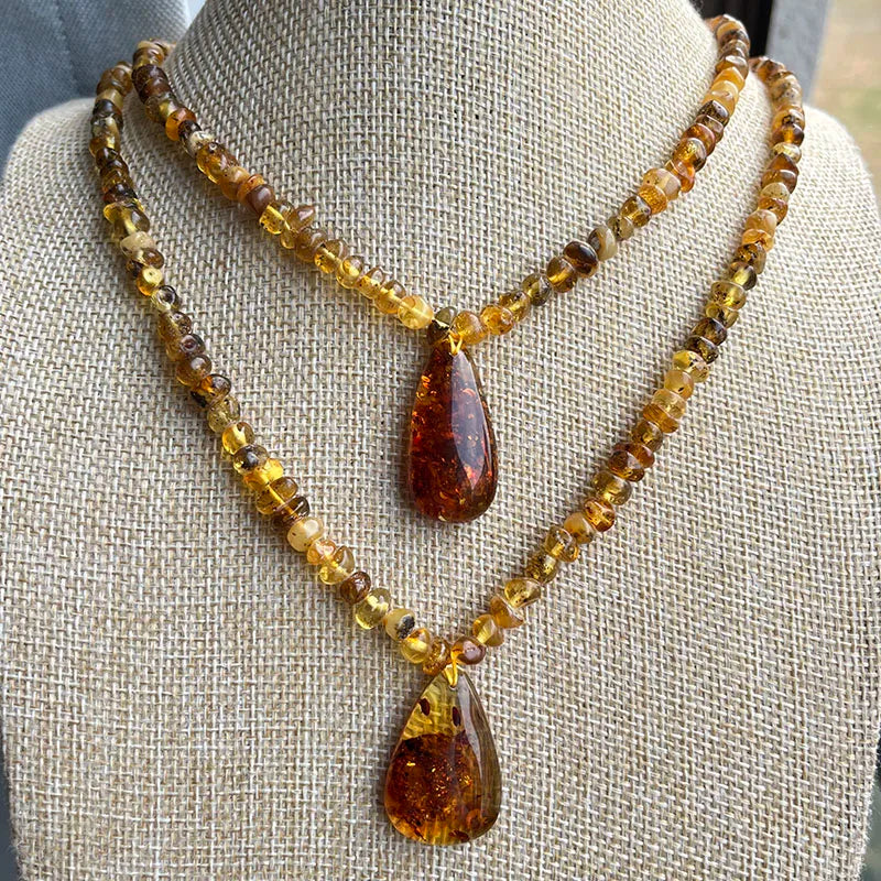 Amber Pendant Necklace | Irregular Natural Baltic Ambar Plant Beads 