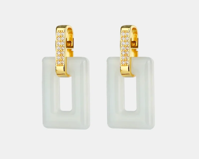 Effortless Elegance: Jade 925 Sterling Silver Zircon Dangle Earrings - Geometric Minimalism