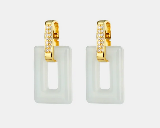 Effortless Elegance: Jade 925 Sterling Silver Zircon Dangle Earrings - Geometric Minimalism