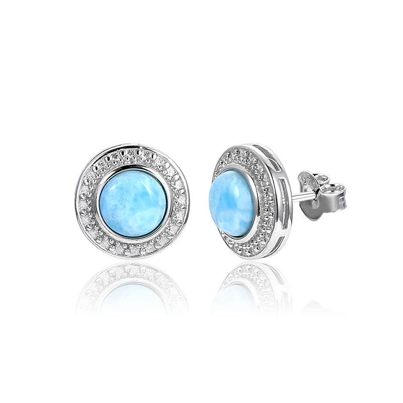 925 Sterling Silver Jewelry Gift Classic Natural Precious Larimar Earrings for Women