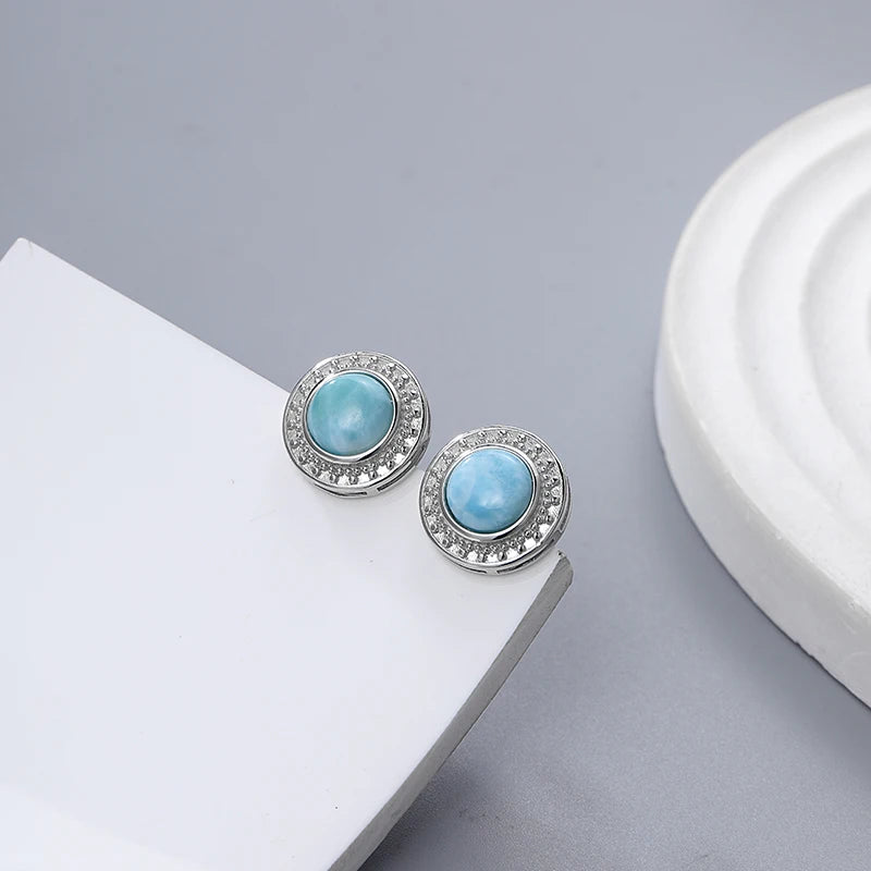 925 Sterling Silver Jewelry Gift Classic Natural Precious Larimar Earrings for Women