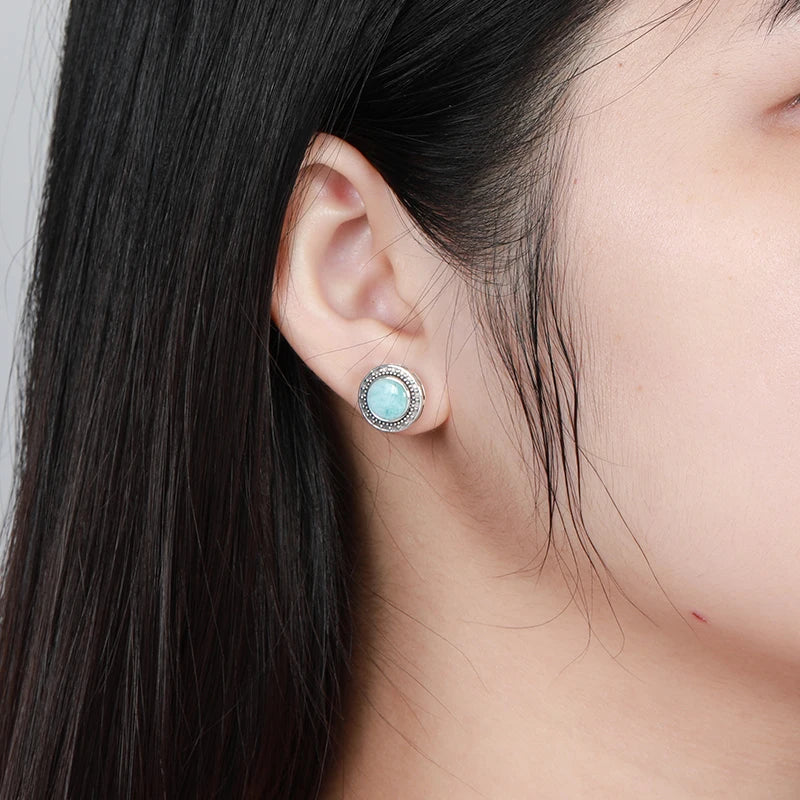 925 Sterling Silver Jewelry Gift Classic Natural Precious Larimar Earrings for Women