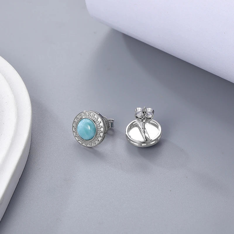 925 Sterling Silver Jewelry Gift Classic Natural Precious Larimar Earrings for Women