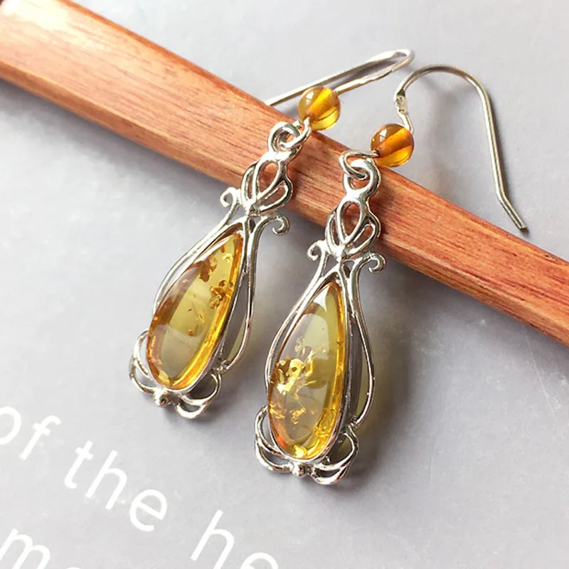 Trendy Red Flower Baltic Amber Earrings