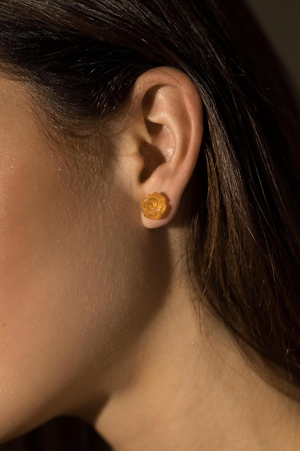 Genuine Baltic Amber Rose Stud Earrings with Sterling Silver – Handcrafted Elegance