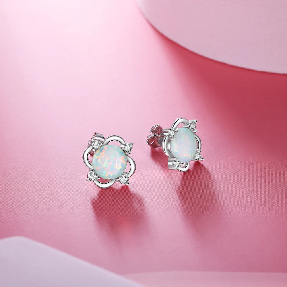 925 Sterling Silver Opal Stud Earrings 