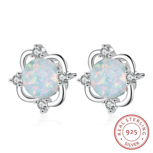 925 Sterling Silver Opal Stud Earrings 