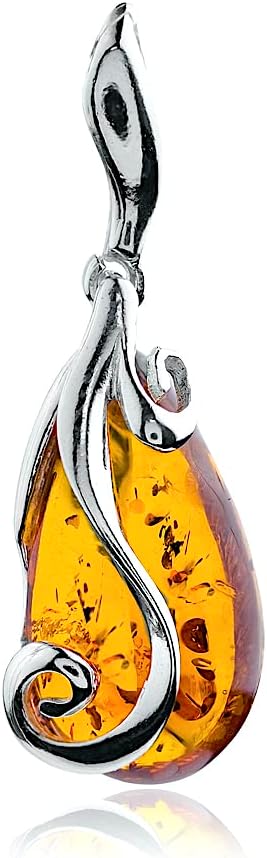 Elegant Light Amber Sterling Silver Drop Pendant Necklace – 18 Inches