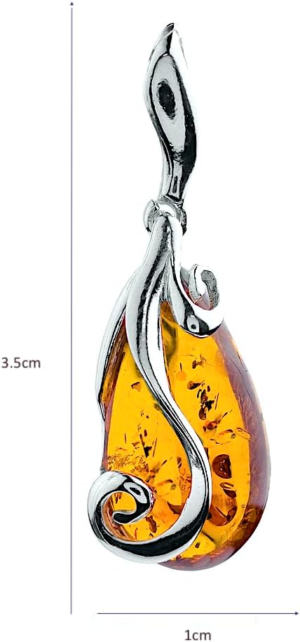 Elegant Light Amber Sterling Silver Drop Pendant Necklace – 18 Inches