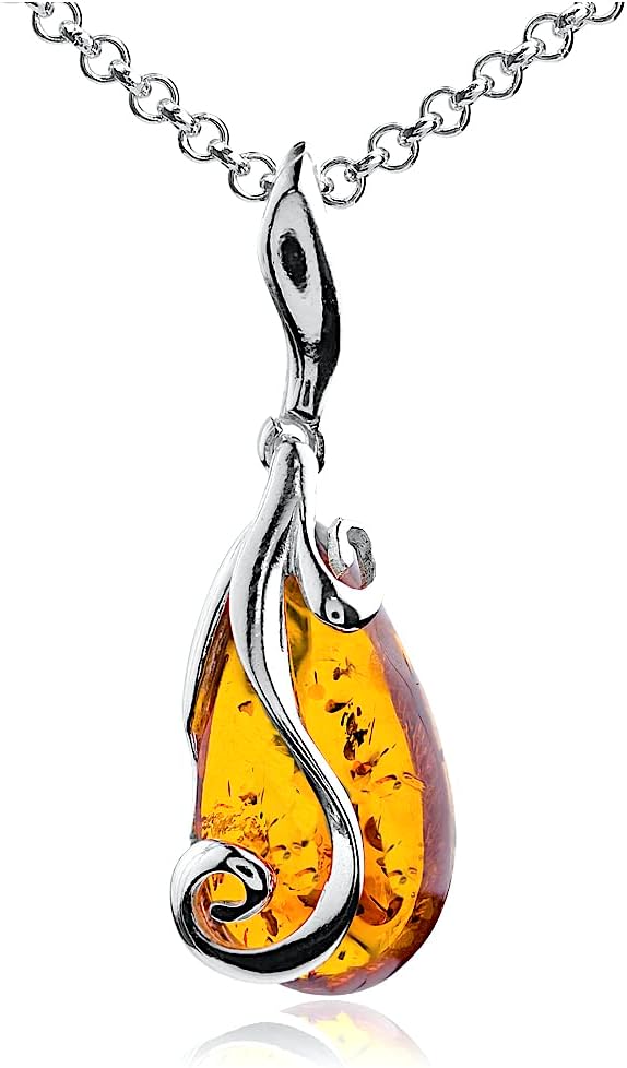 Elegant Light Amber Sterling Silver Drop Pendant Necklace – 18 Inches