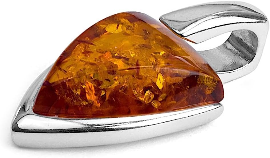 Amber Pendant Sterling Silver Necklace 18 Inches, Medium, Yellow, 