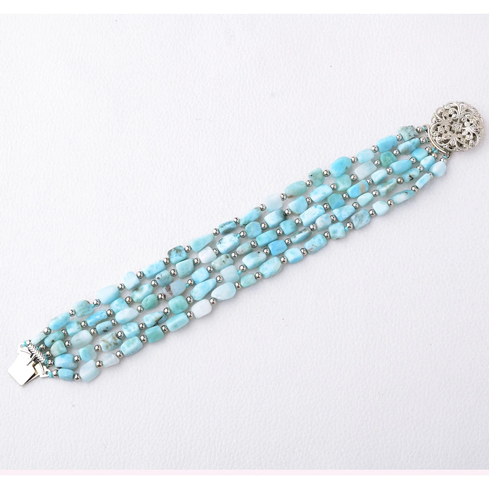 8" 5 Strands Natural Square Blue Larimar Bracelet