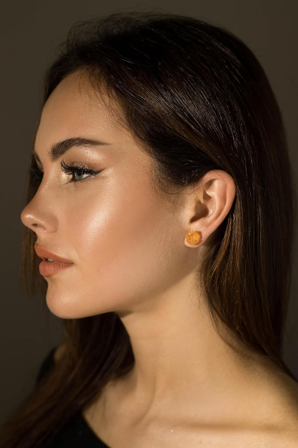 Genuine Baltic Amber Rose Stud Earrings with Sterling Silver – Handcrafted Elegance