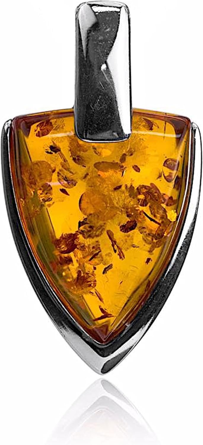 Amber Pendant Sterling Silver Necklace 18 Inches, Medium, Yellow, 