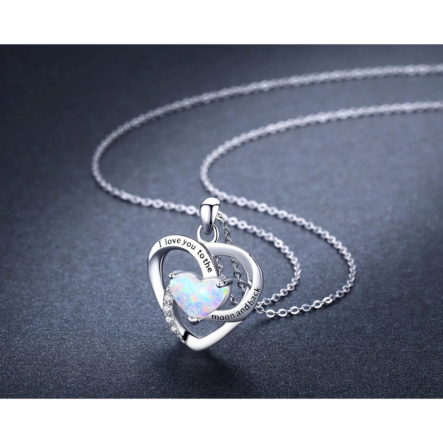 Heart Necklace Opal 925 Sterling Silver | Opal Jewelry | "I Love You" Gift