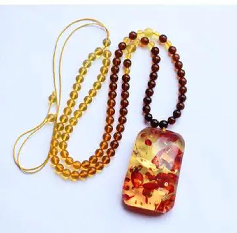 Fine Flower Amber Pendant Necklace – Natural Baltic Amber Amulet for Women and Men