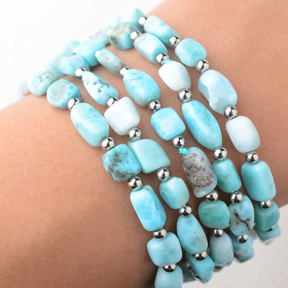 8" 5 Strands Natural Square Blue Larimar Bracelet