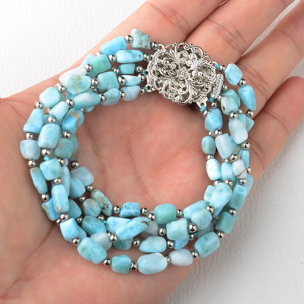 8" 5 Strands Natural Square Blue Larimar Bracelet