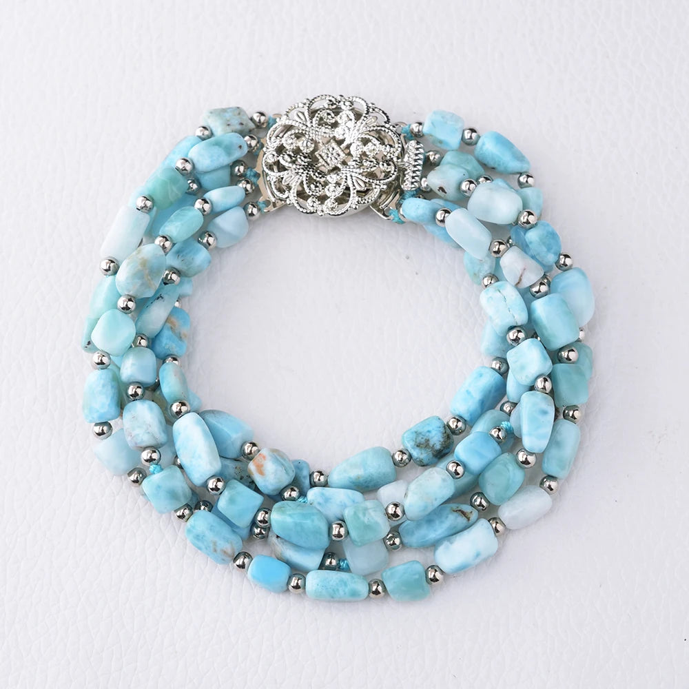 8" 5 Strands Natural Square Blue Larimar Bracelet