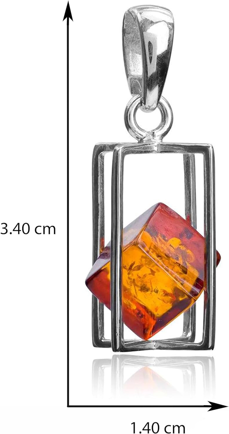 Amber Sterling Silver Pendant Necklace Chain 18 Inch