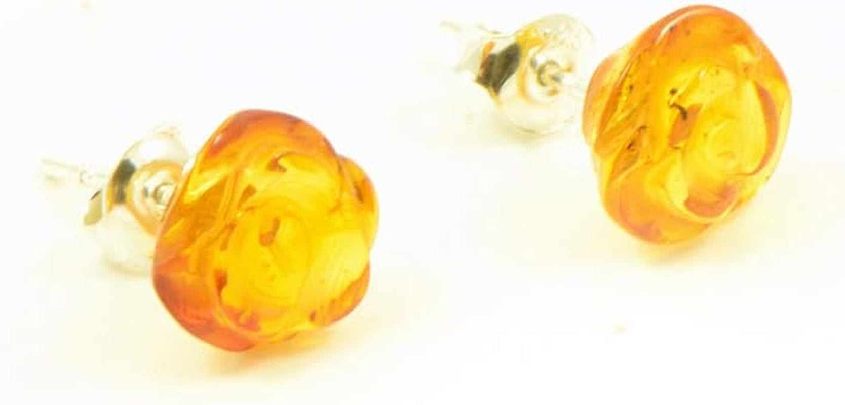 Genuine Baltic Amber Rose Stud Earrings with Sterling Silver – Handcrafted Elegance