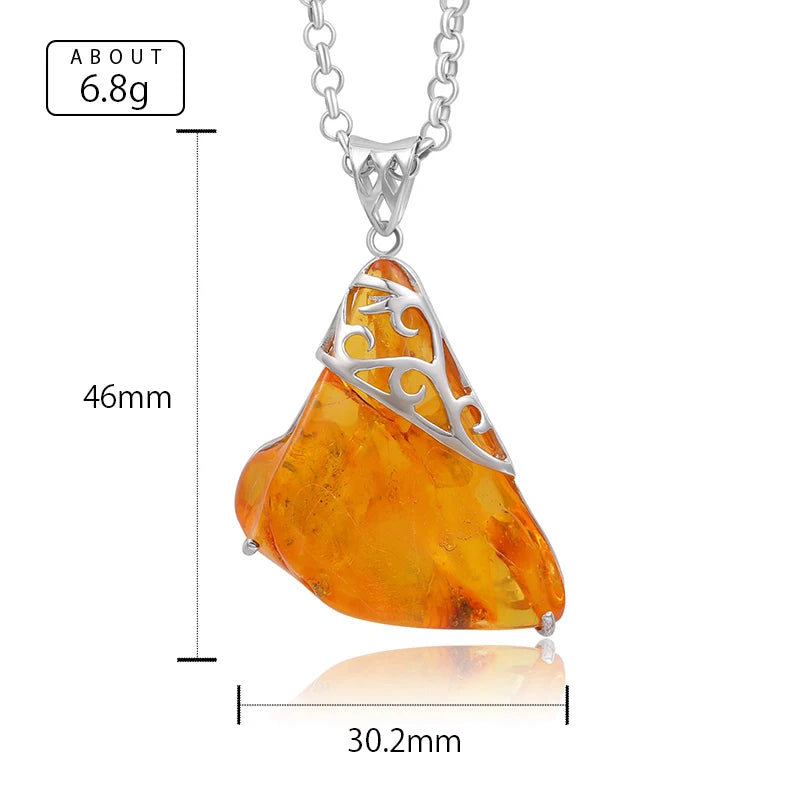 Natural Amber Pendant - 925 Sterling Silver Necklace - Irregular Shape Stone Charm - Original Amulet Gift