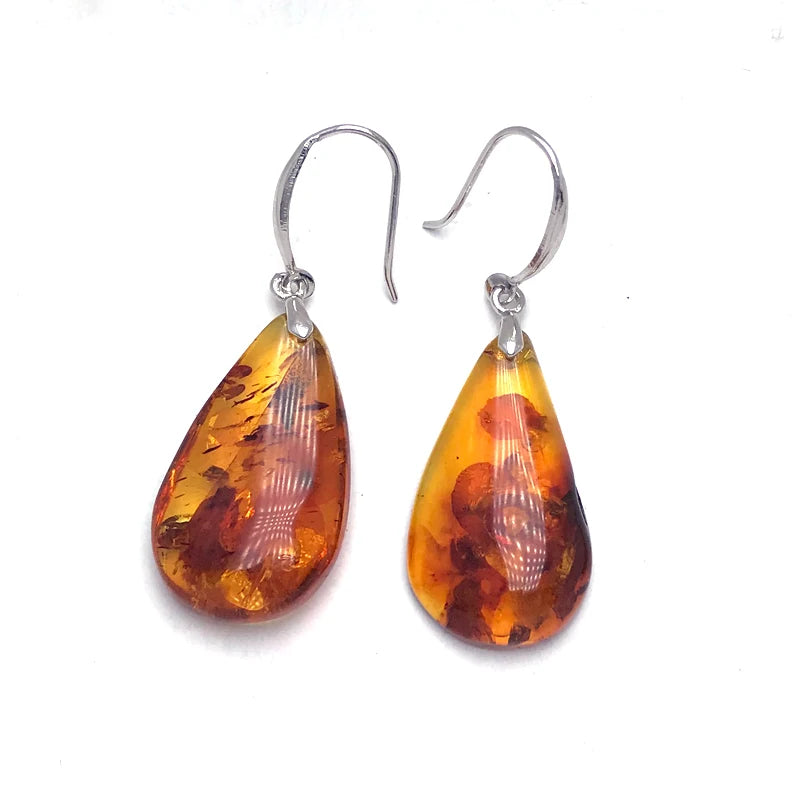 Exquisite Amber Elegance: Genuine 925 Silver Jewelry Sets with Stunning Drop Water Gemstones    