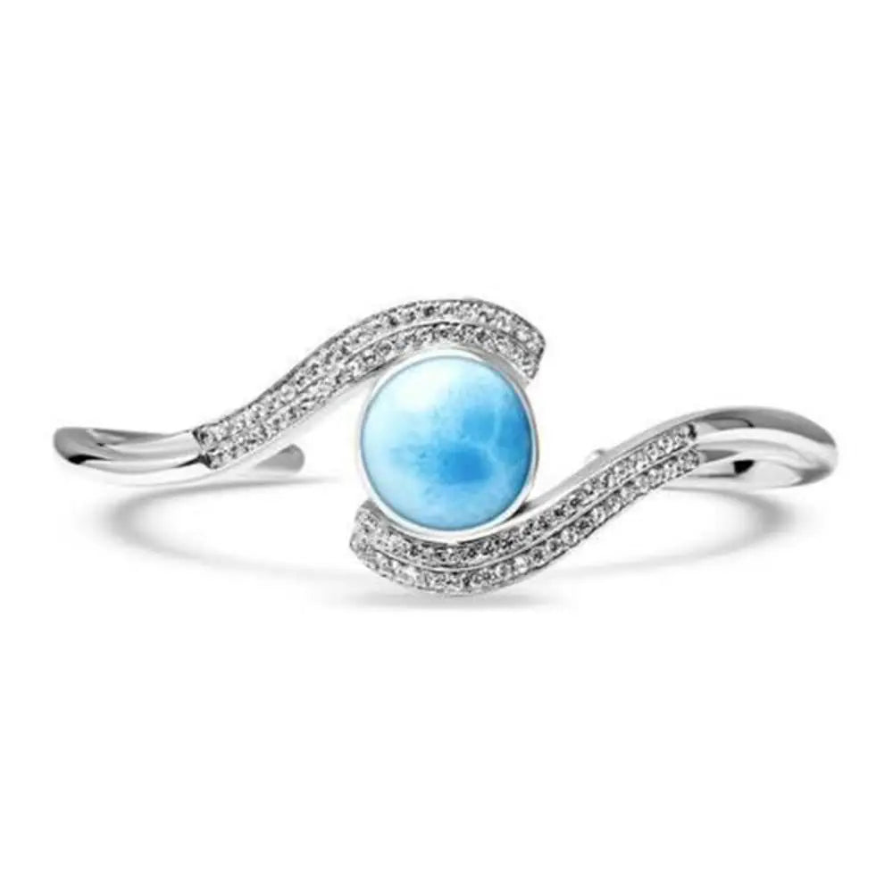 Exquisite Blue Larimar Gemstone Bangle - Luxury 925 Sterling Silver Jewelry