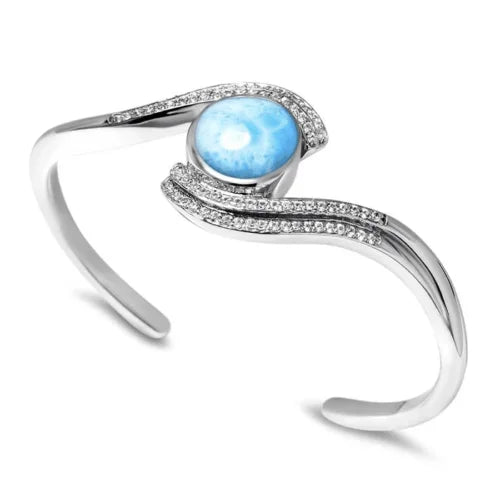 Exquisite Blue Larimar Gemstone Bangle - Luxury 925 Sterling Silver Jewelry