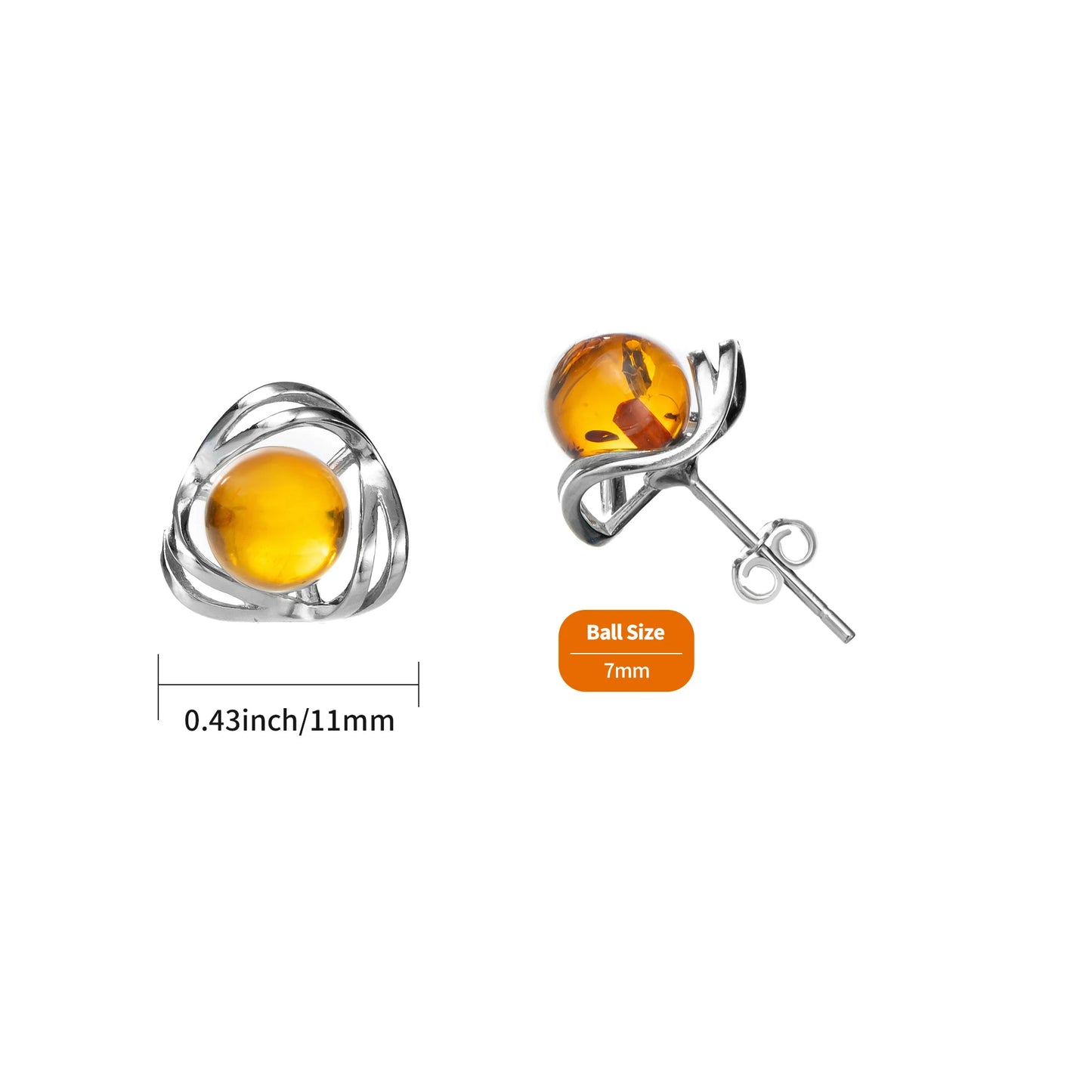 Radiant Bloom: Genuine Baltic Round Amber Flower Ball Earrings in 925 Sterling Silver - Captivating Cognac Hue