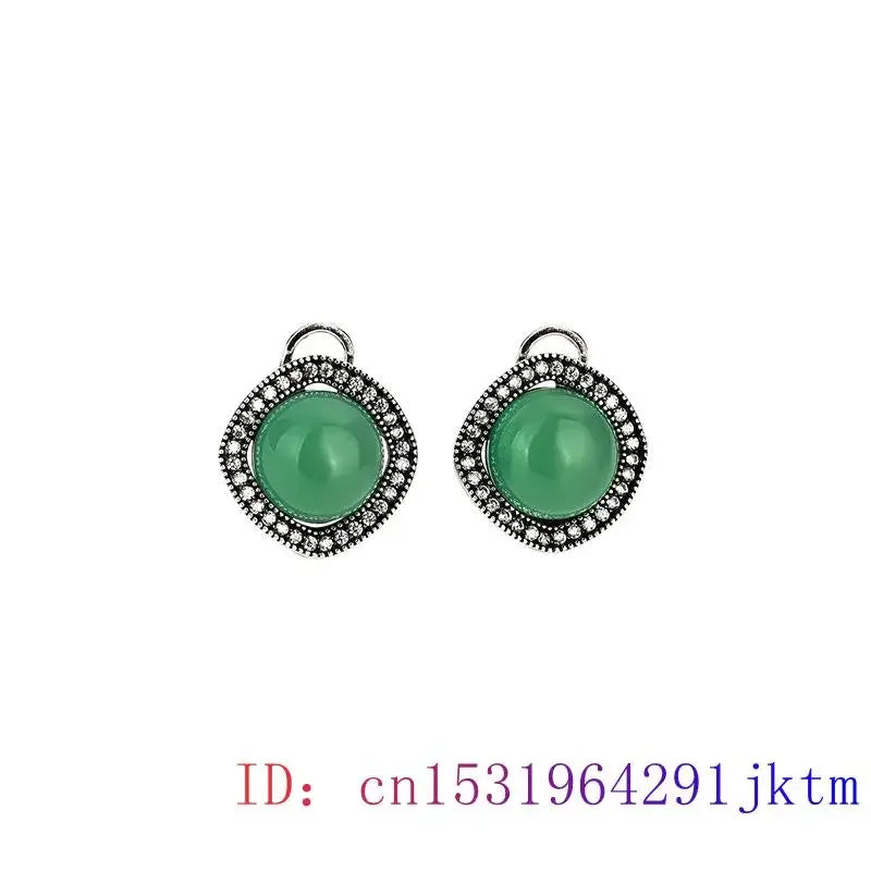 Green Jadeite Carved Earrings | Real Jade 925 Silver Charms | Vintage Luxury Amulet Jewelry 