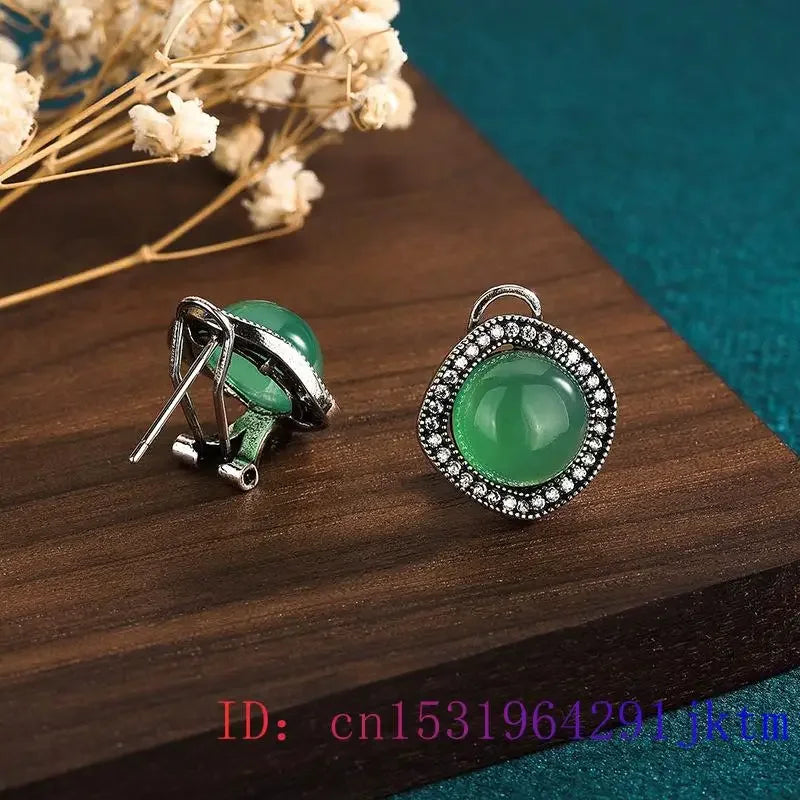 Green Jadeite Carved Earrings | Real Jade 925 Silver Charms | Vintage Luxury Amulet Jewelry 
