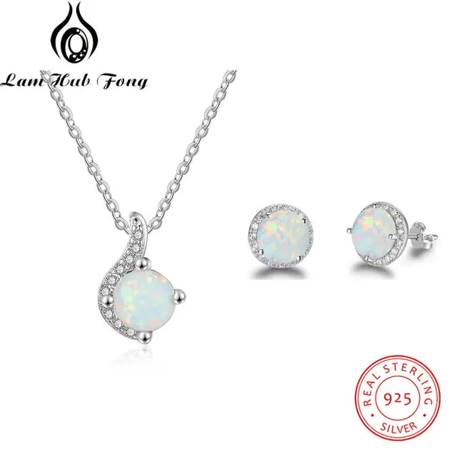 925 Sterling Silver White Opal Jewelry Set – Ring, Earrings, and Necklace