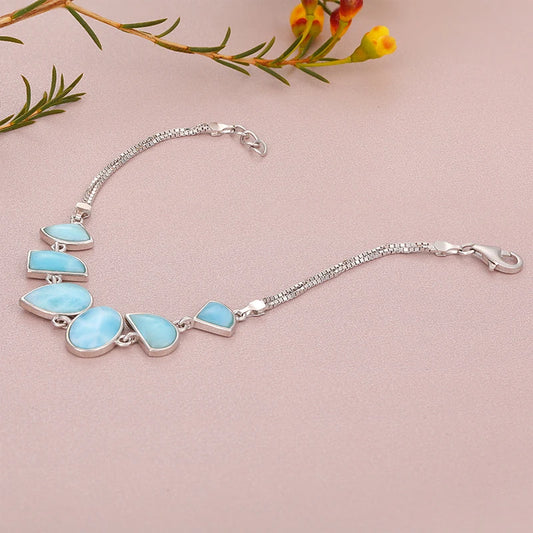 Trendy Geometric Larimar 925 Sterling Silver Bangle – Fashion Bracelet