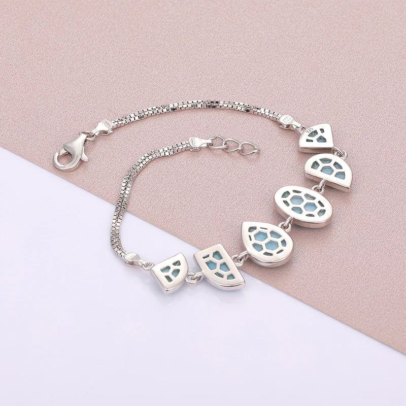 Trendy Geometric Larimar 925 Sterling Silver Bangle – Fashion Bracelet