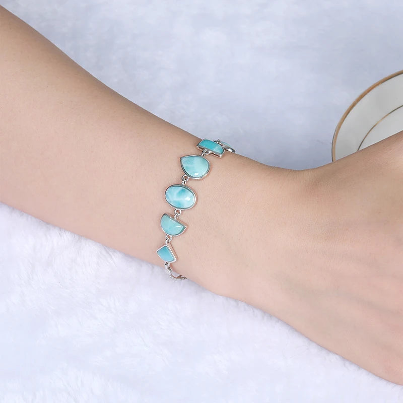 Trendy Geometric Larimar 925 Sterling Silver Bangle – Fashion Bracelet