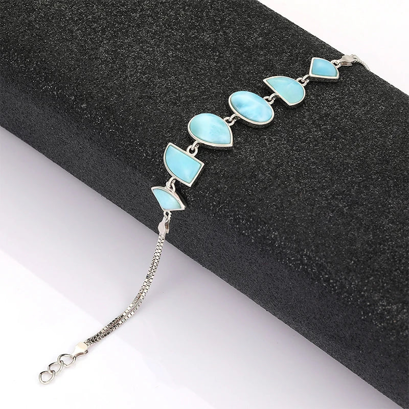 Trendy Geometric Larimar 925 Sterling Silver Bangle – Fashion Bracelet