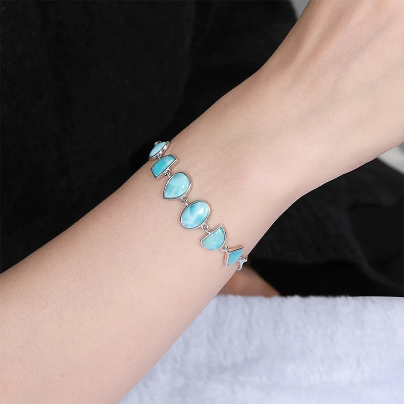 Trendy Geometric Larimar 925 Sterling Silver Bangle – Fashion Bracelet