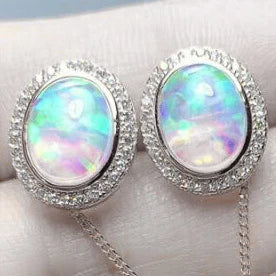 Natural Opal Gemstone Ellips Earrings, Ring, and Necklace 3-Piece Set for Women | 925 Sterling Silver Fine Jewelry