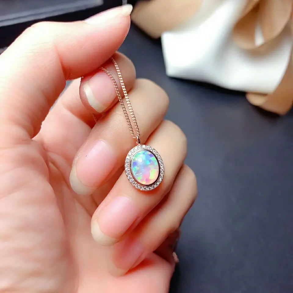 Natural Opal Gemstone Ellips Earrings, Ring, and Necklace 3-Piece Set for Women | 925 Sterling Silver Fine Jewelry