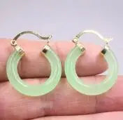 Radiant Beauty: 18K Yellow Gold-Plated Green Jade Circle Hoop Earrings (0.98 Inch)