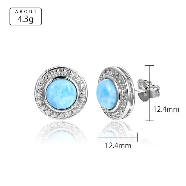 925 Sterling Silver Jewelry Gift Classic Natural Precious Larimar Earrings for Women